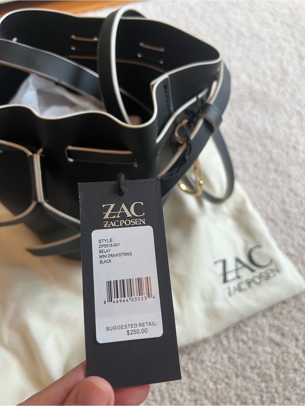 ZAC Zac Posen Black Mini Belay Drawstring Bag with Cream Trim